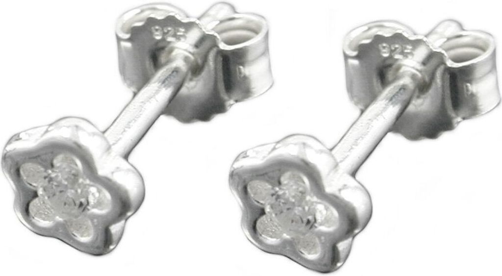 Paar Stecker Ohrstecker Blume Blumen mit Zirkonia 925 Silber Damen