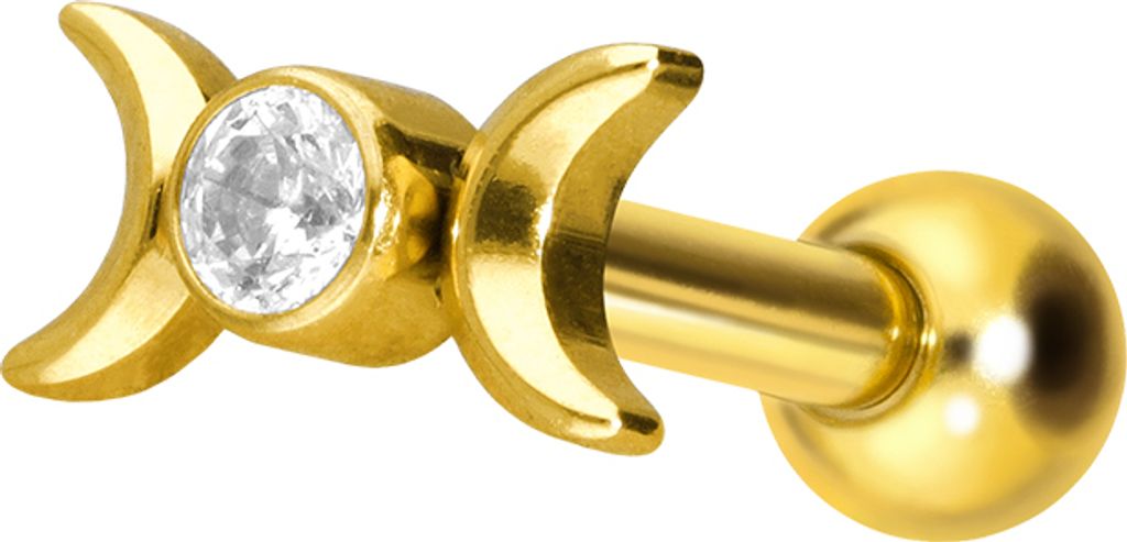 Ohrpiercing Titan Ohrpiercing mit Innengewinde 2 MONDE + KRISTALL Gold Stablänge: 8mm