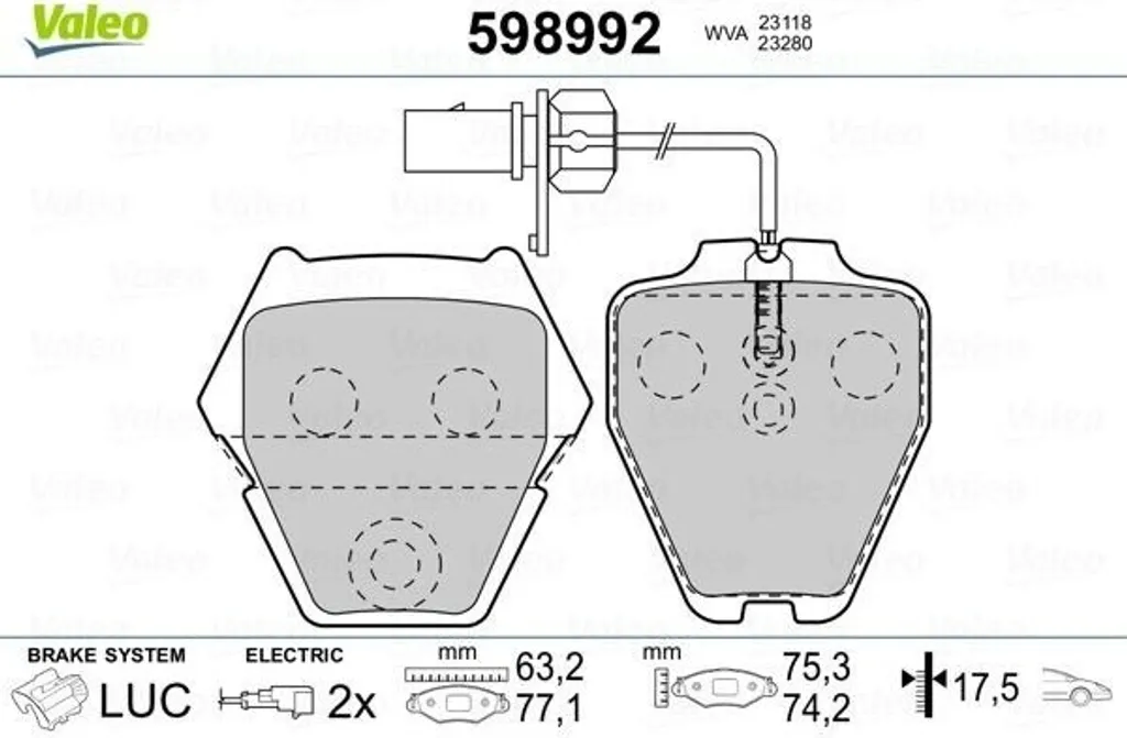 Plaquettes de Frein Anti-Bruit Valeo 598992 pour Audi A6 et A4