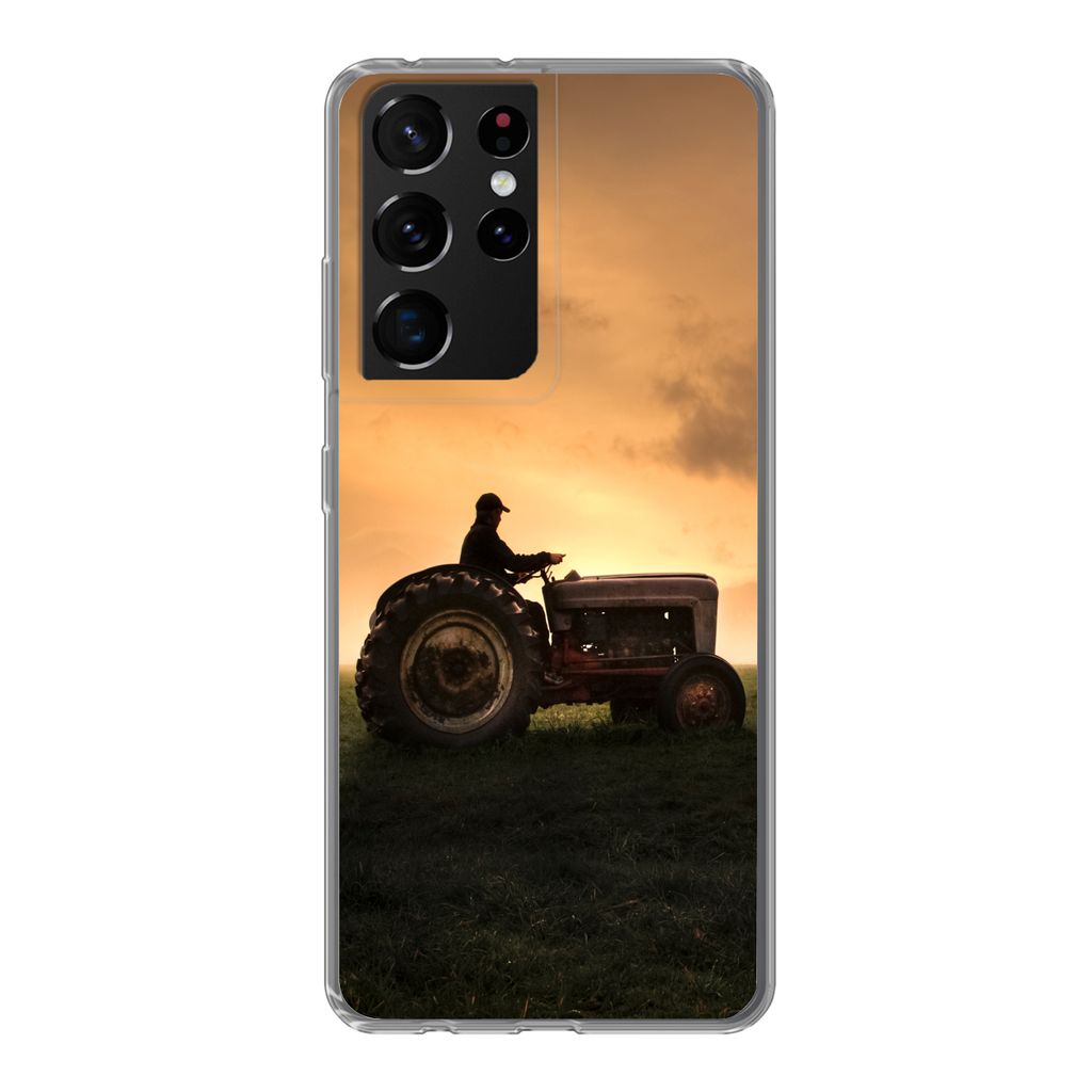 MuchoWow Handyhülle Schutzhülle Hülle für Samsung Galaxy S21 Ultra Traktor - Landwirt - Nebel Silikon Softcase Handy Hülle - Mobiltelefon
