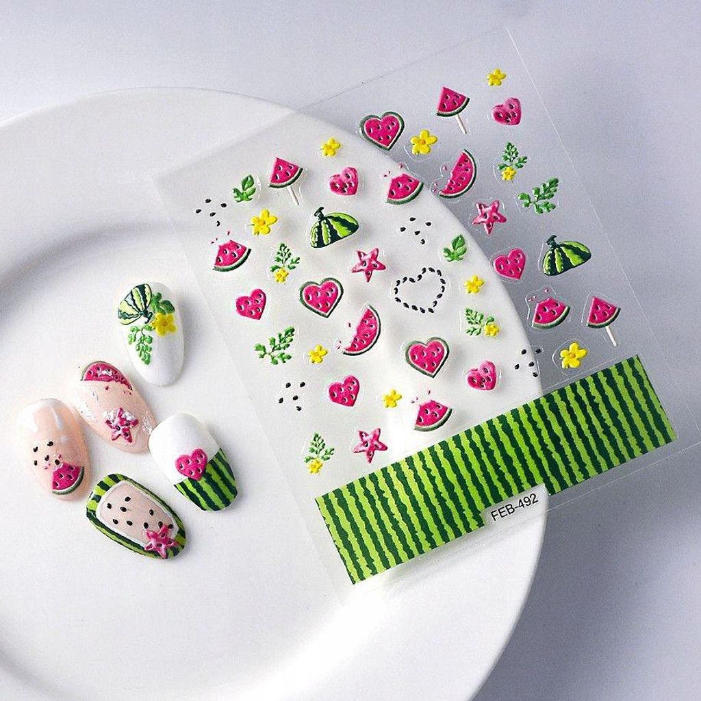 3D-Nagelaufkleber mit Obst-Motiven, selbstklebend, konvexe Muster, Wassermelone
