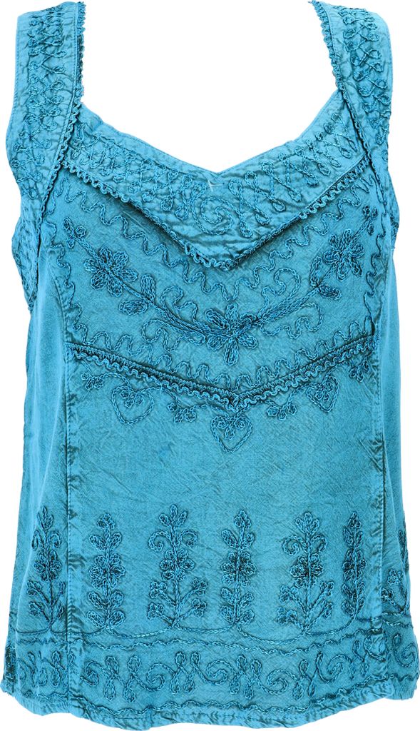 Besticktes Indisches Hippie Top, Kurze Boho-chic Bluse - Türkisblau, Damen, Viskose, Tops & T-Shirts