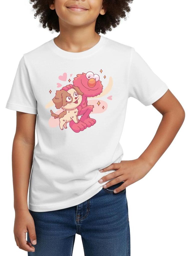 Spreadshirt Sesamstraße Tango Und Elmo Zusammen Kinder T-Shirt, 98/104 (3-4 Jahre), Weiß