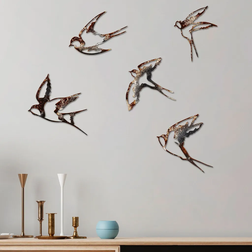 Déco Murale Métal pour Salon et Chambre Wallity Birds-2 Multicolore