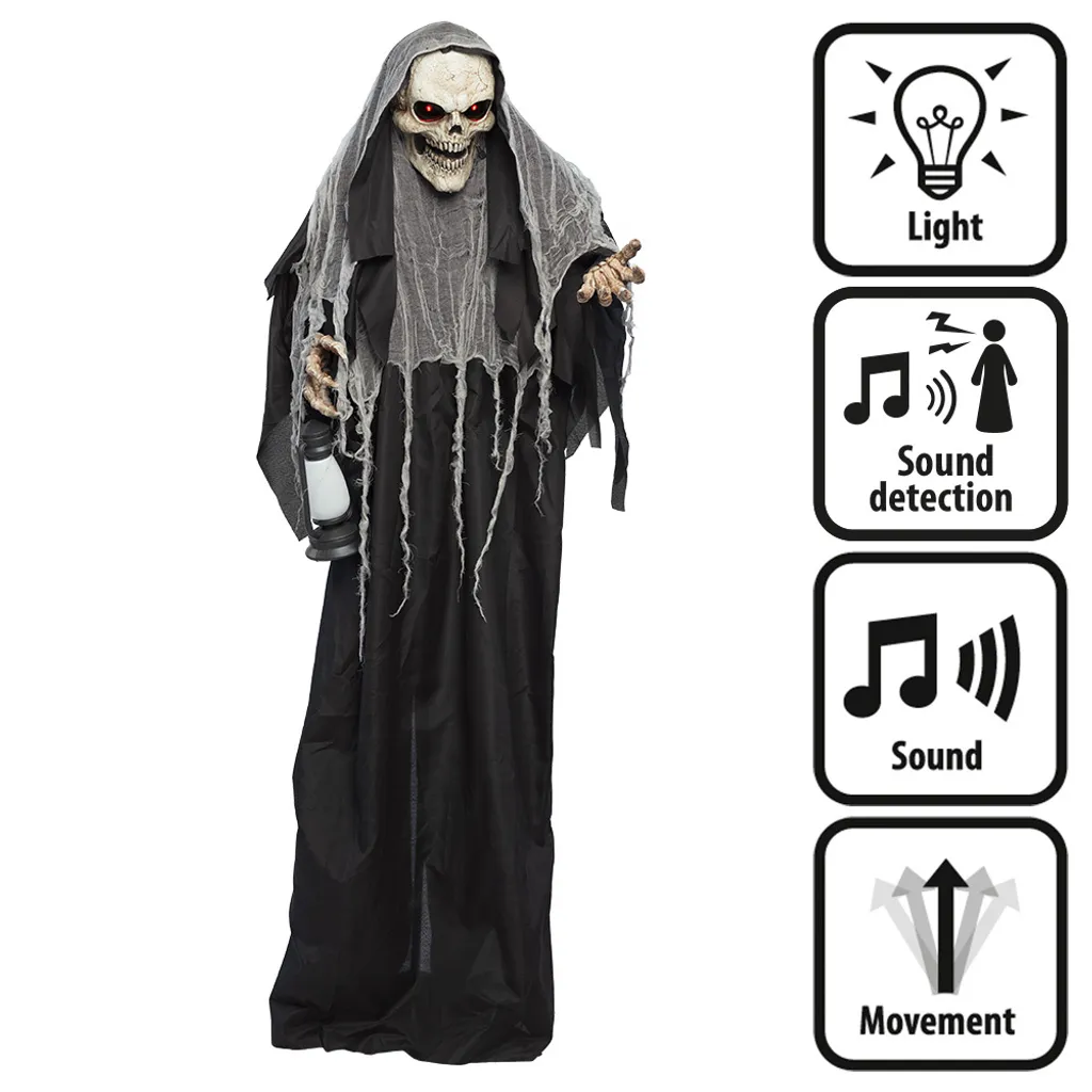 Décoration Halloween Animée Squelette Reaper 1m80 Son et Lumière