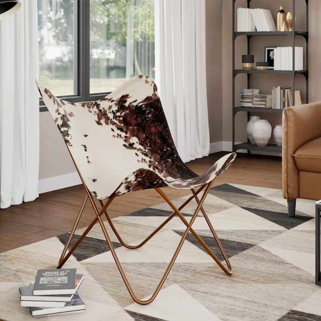 vidaXL Butterfly-Sessel Braun und Weiß Echtes Kuhfell Produktbild 