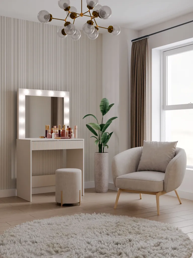 Table de toilette ROMERA cachemire avec miroir et éclairage LED chic