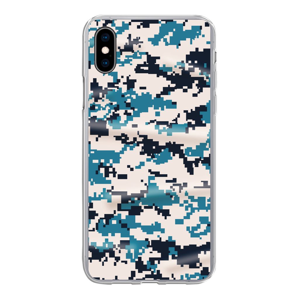 MuchoWow Handyhülle Schutzhülle Hülle für iPhone Xs Blaues und weißes Camouflage-Muster Silikon Softcase Handy Hülle - Handytasche