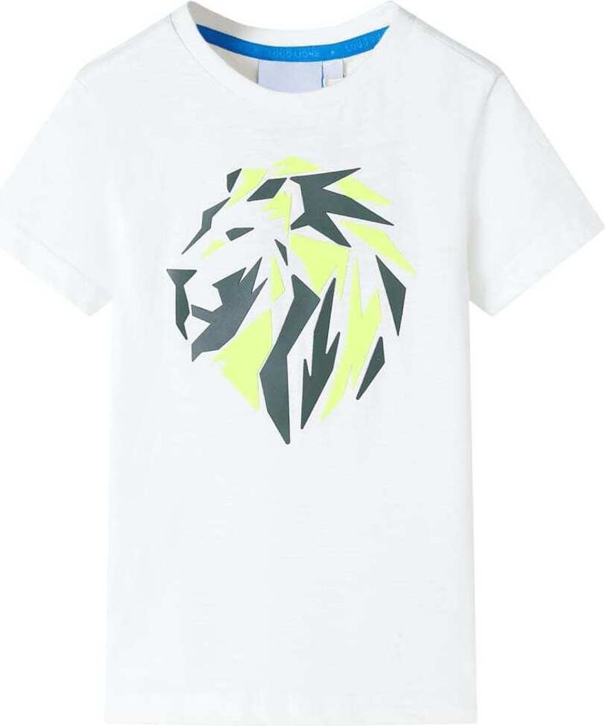 Kinder T-Shirt Ecru Gr. 116 mit Löwenmotiv, Rundhalsausschnitt, kurze Ärmel, 100 % Baumwolle