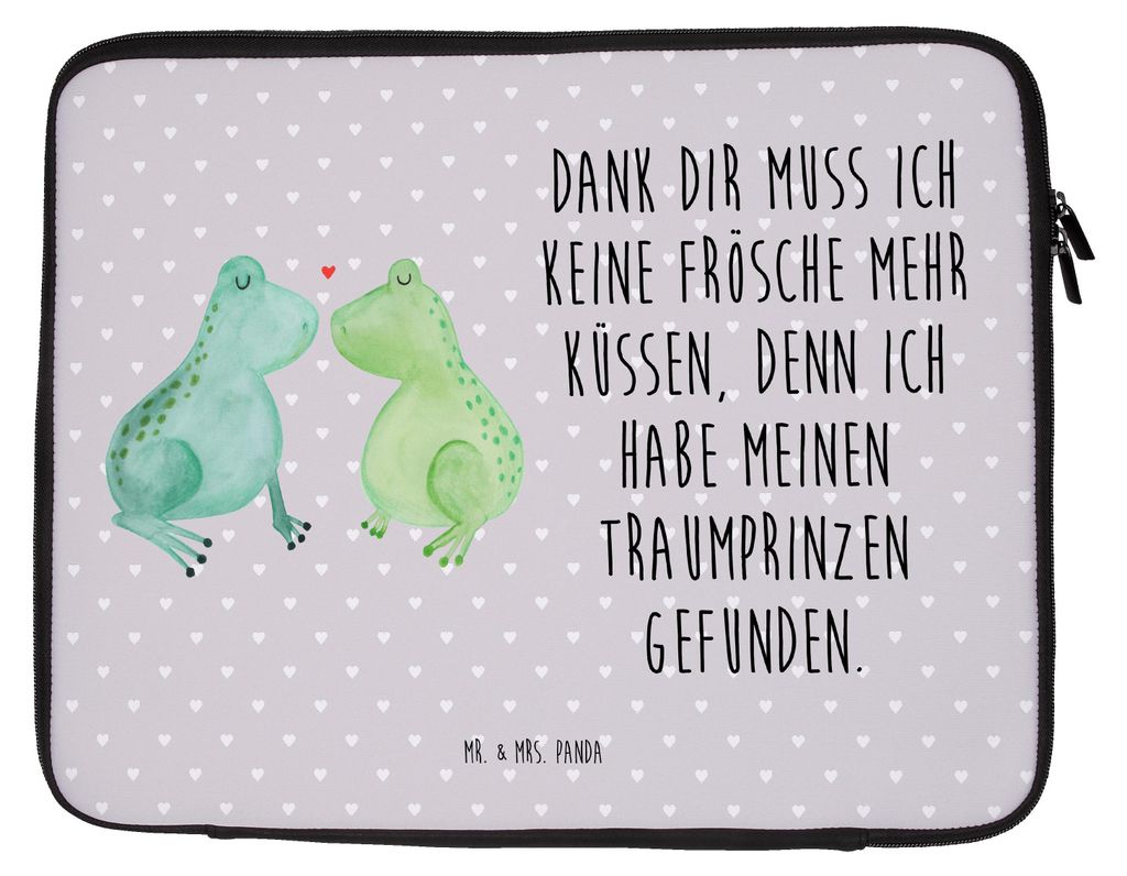 Mr. & Mrs. Panda Laptop Case Frosch Liebe 33 x 42 cm - Grau Pastell - Geschenk, Laptophülle, Freundin, Hülle, Frösche, Computertasche, Laptoptas...