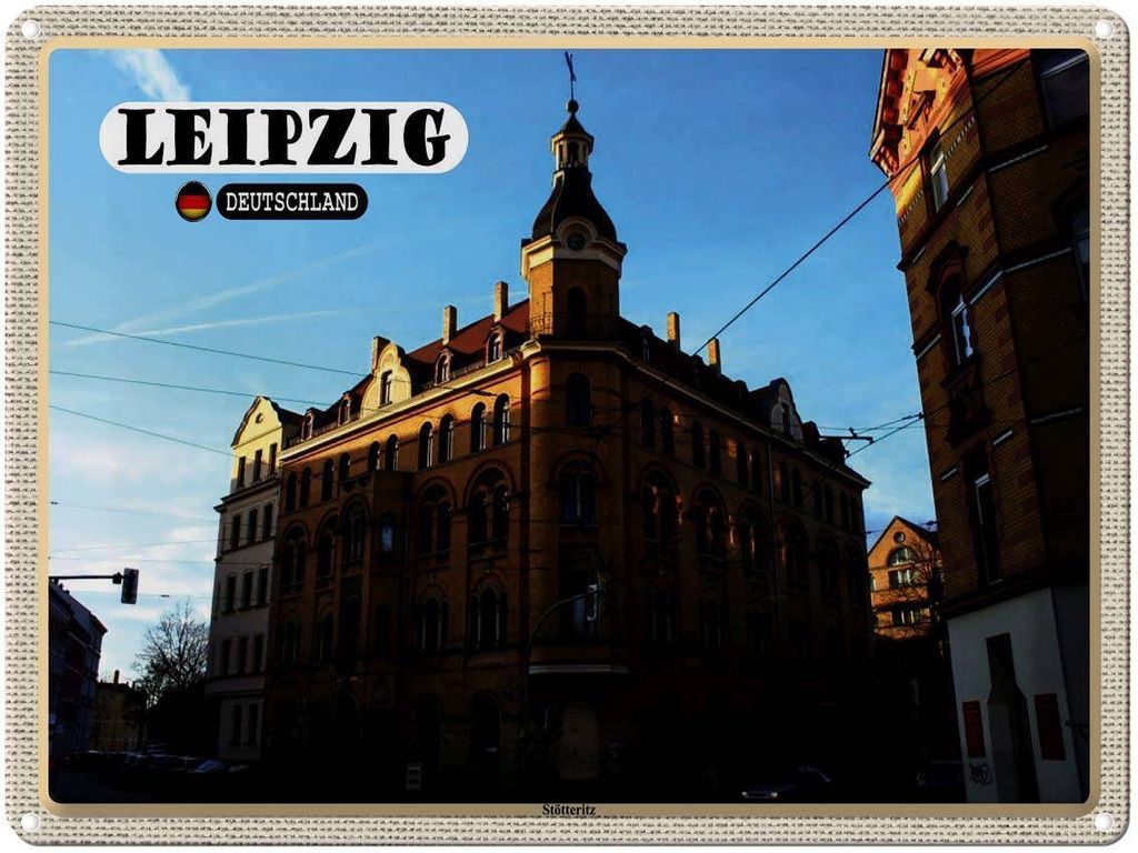 vianmo Blechschild 30x40 cm Leipziger Stötteritz Gebäude Bildmotiv Reisemotiv Abenteuer Reisen