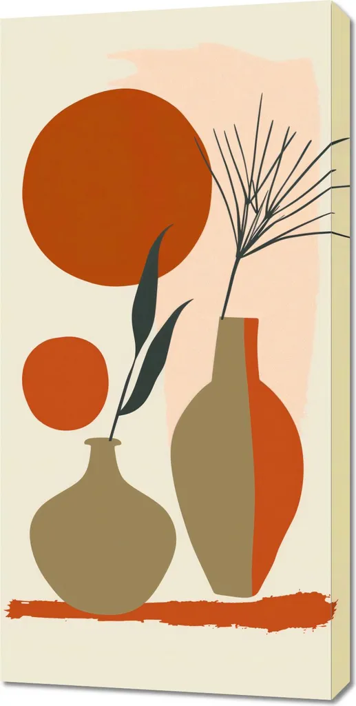 Quadro 50x100 cm Vasi in Rosso - Tela Moderna per Arredo Soggiorno