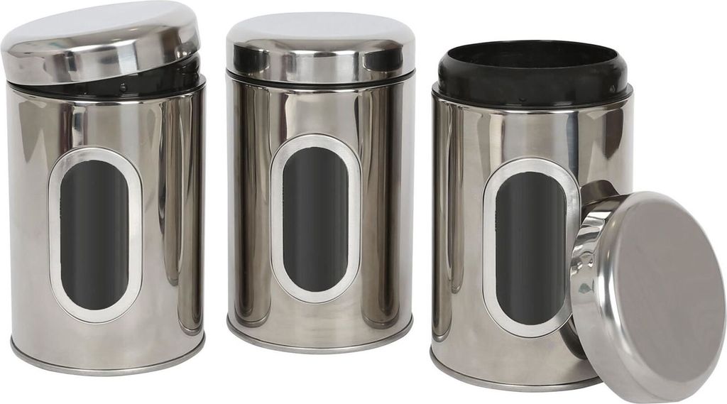 Frischhaltedose aus Edelstahl mit Fenster – Luftdichter Behälter für Tee, Kaffee, Zucker, Küche – Chrom – 3er-Set