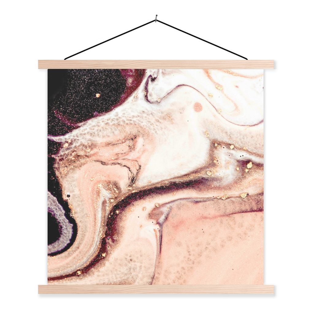 MuchoWow Textilposter Stein - Marmor - Edelstein - Abstrakt - Natur - Rosa 120x120 cm mit holzfarbenen Rahmen - Textil-Poster