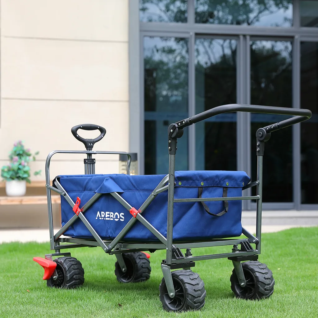 Chariot de Jardin Pliable AREBOS : Remorque à Main avec Filets Bleue - 3