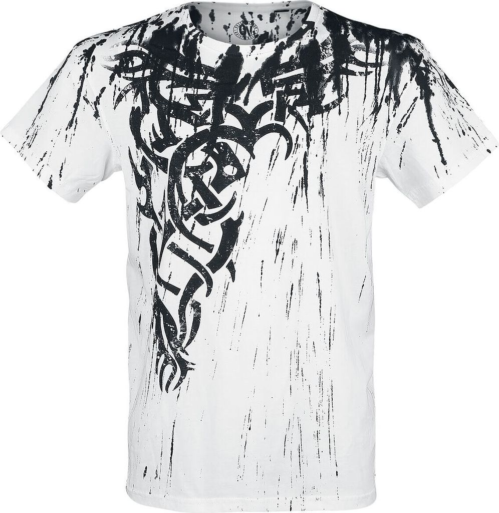 Outer Vision T-Shirt Herren Wings Tattoo Splashed Strips weiß XXL