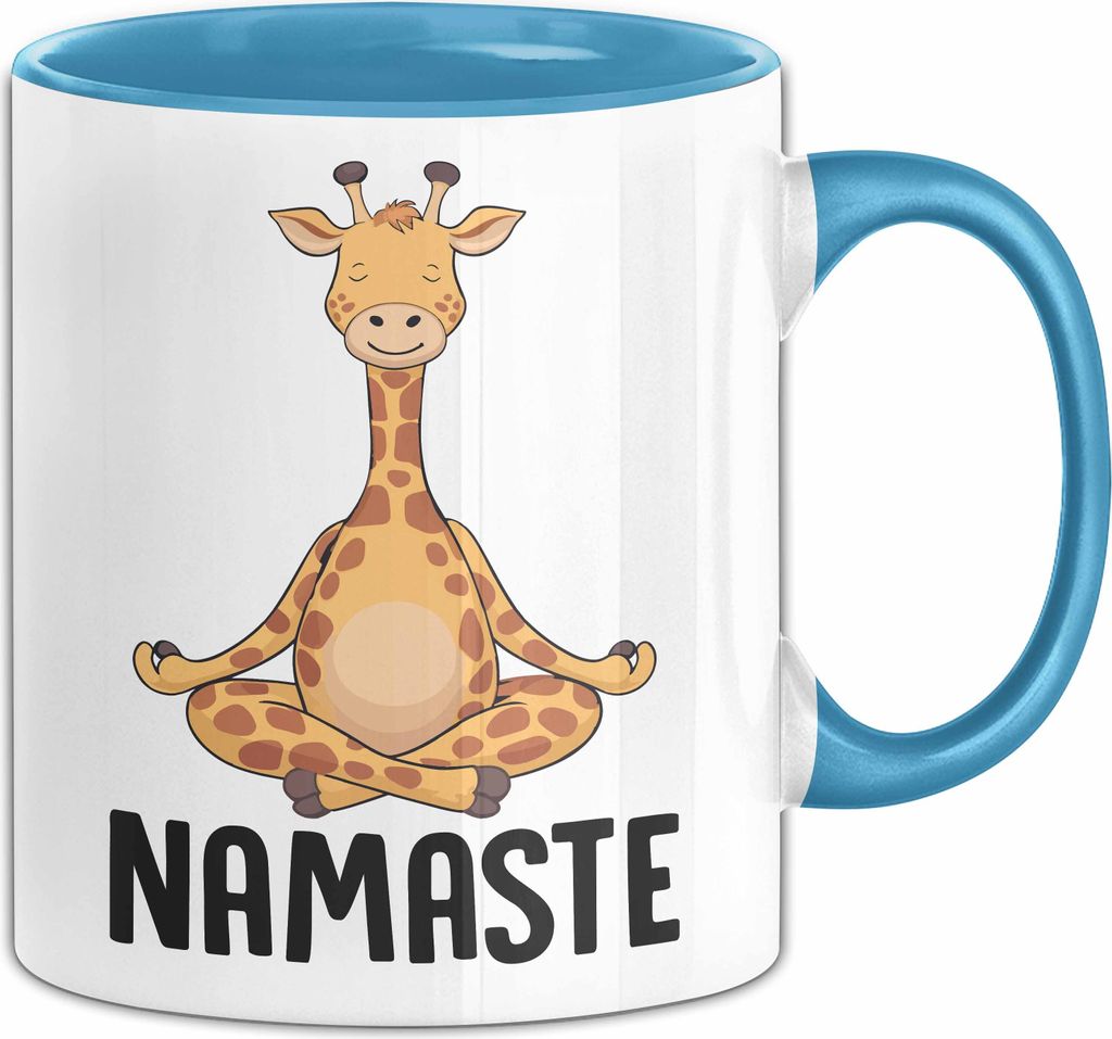 Giraffe Tasse Giraffenkopf Gesicht Tier Afrika Zoo Geschenk Namaste Yoga (Blau)