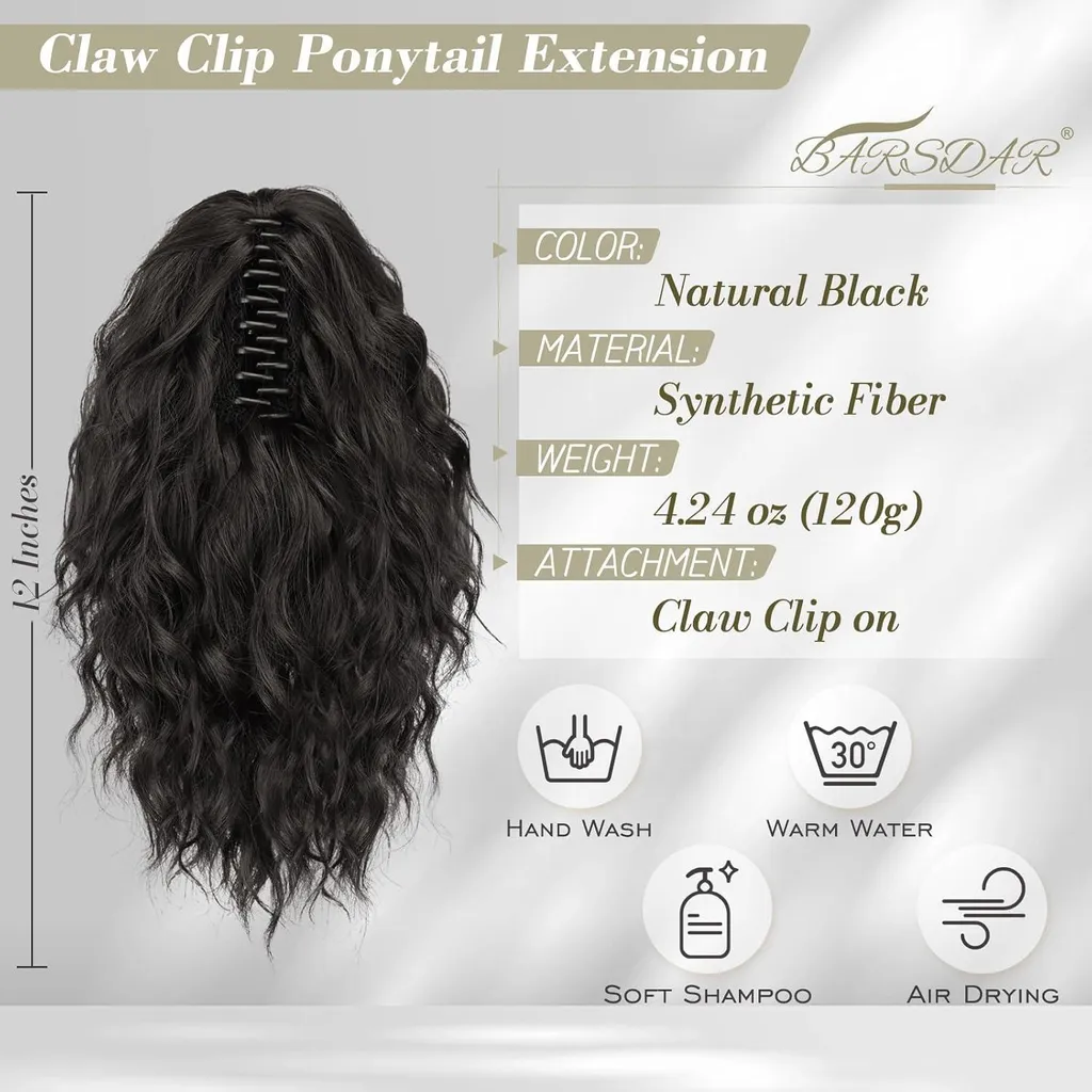Postiche Queue de Cheval Noire 30cm : Extension Capillaire Volumatrice - 2