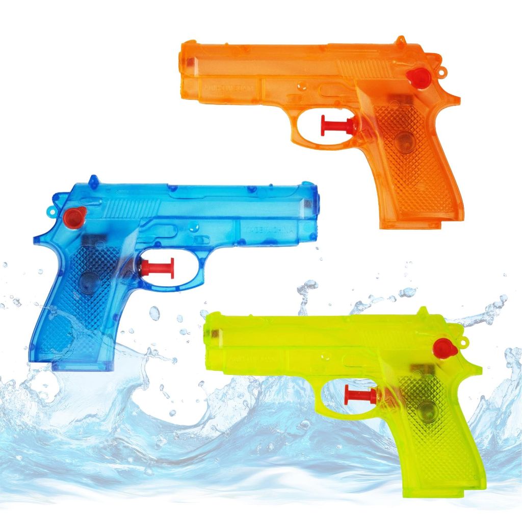 3x Wasserpistolen Set 12 cm für Kinder & Erwachsene - mit hoher Reichweite - Wasserspritzpistole Spritzpistole klein mini für Kinder