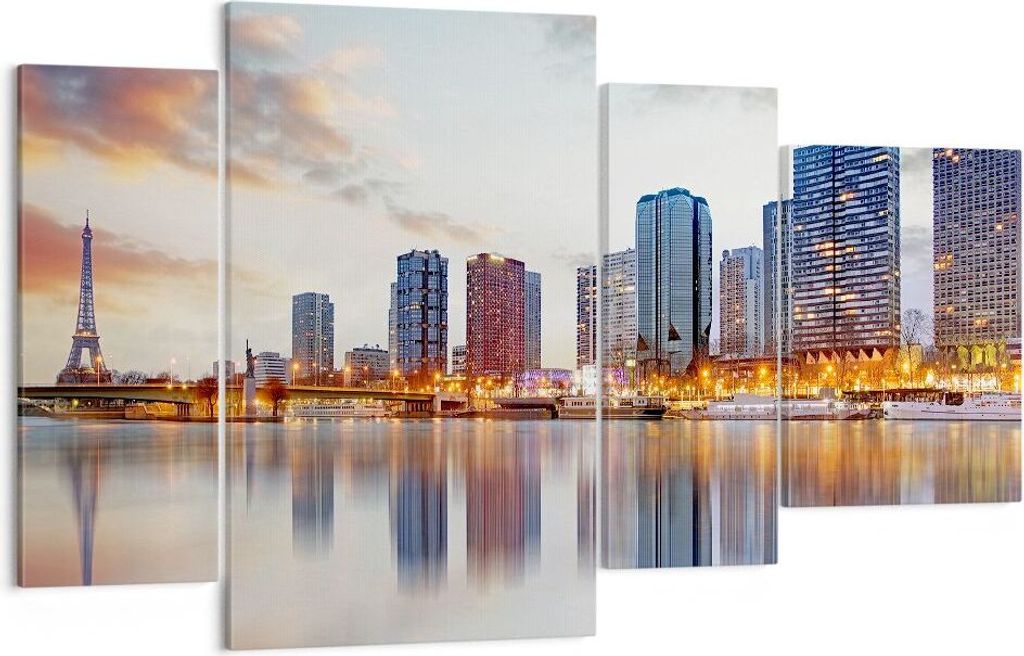 Bild auf Leinwand - Leinwandbild - Fluss Wolkenkratzer Ansicht Eiffle - 120x70cm - Wand Bild - Wanddeko - Leinwanddruck - Bilder - Kunstdruck - Lei...