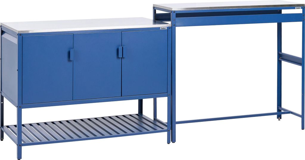 BELIANI Outdoor-Küche 2er Set Blau Stahl mit Bartisch Edelstahlplatte Modern Gartenküche Outdoor-Küchenmöbel Kücheninsel für Garten Draußen