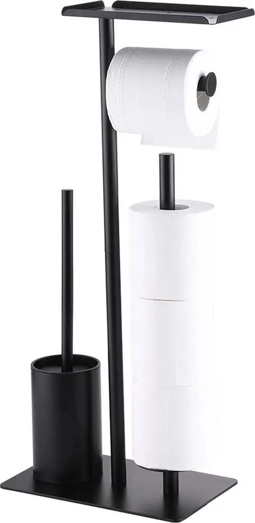 Dérouleur de papier WC sur pied noir en inox - Accessoire design chic