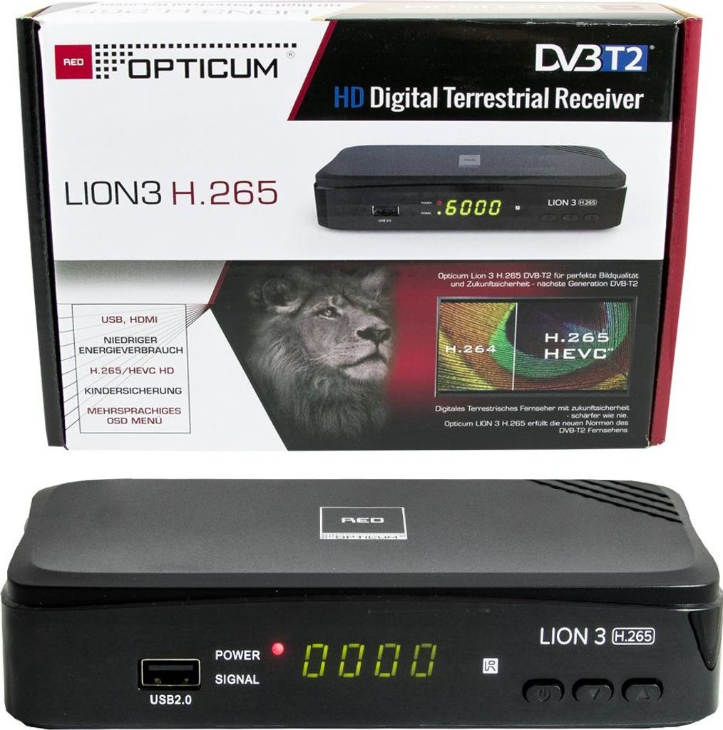 Opticum Lion 3 H.265 HEVC DVB-T2 Receiver HD Receiver PVR Ready