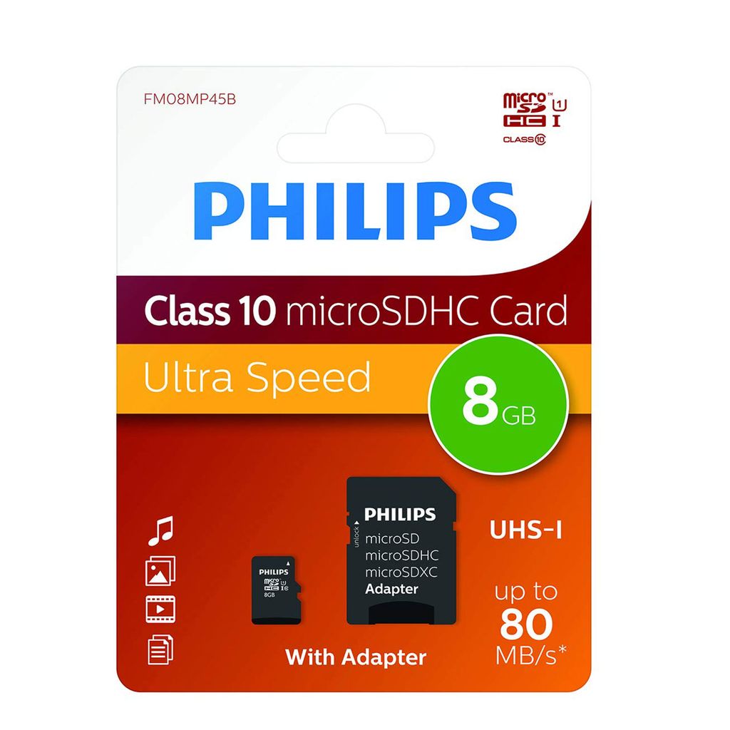 Philips Micro-SDHC-Card 8GB  Class 10, UHS-I U1, incl. Produktbild 
