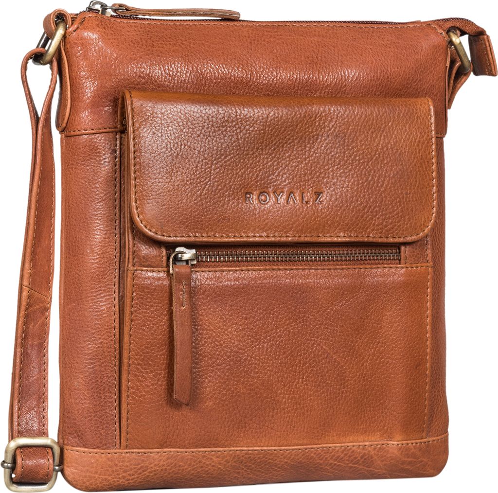 ROYALZ "Florence" Moderne flache Lederhandtasche Damen Echtleder klein Umhängetasche flach elegante Vintage Handtasche Schultertasche