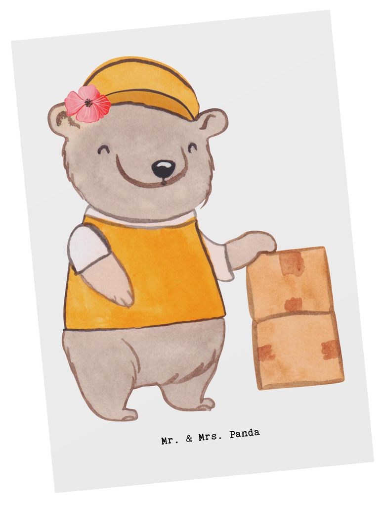 Mr. & Mrs. Panda Postkarte Fachlageristin Herz - Weiß - Geschenk, Möbel Packen, Ausbildung, Ansichtskarten, Umzug, Lageristin, Postkarten, Fotoka...