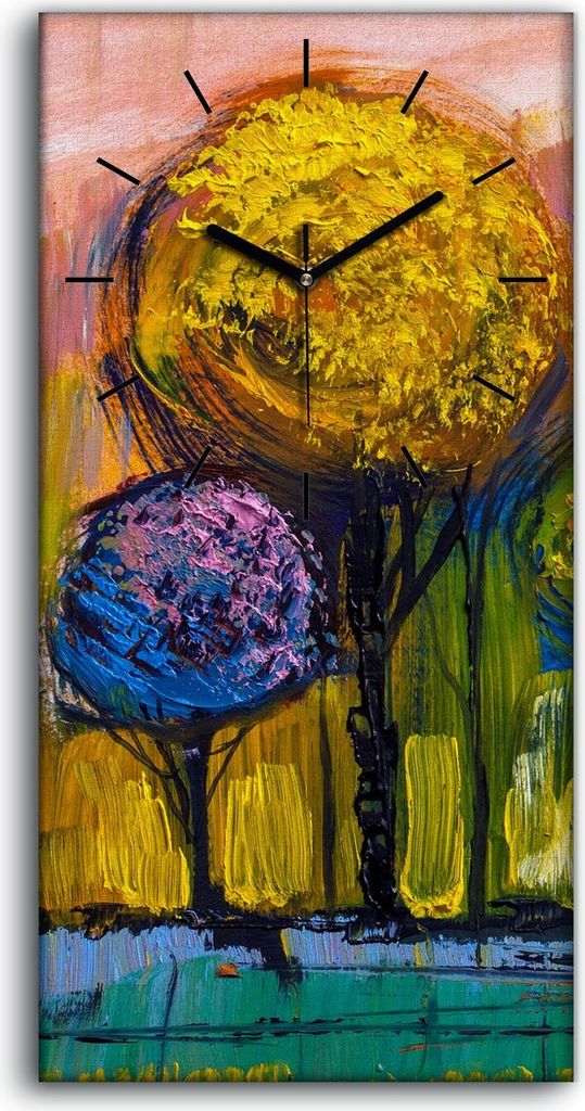 Dekor Leinwand Uhr Wandbilder Geräuschlos 30x60 groß Malerei bunte Bäume - schwarze Hände