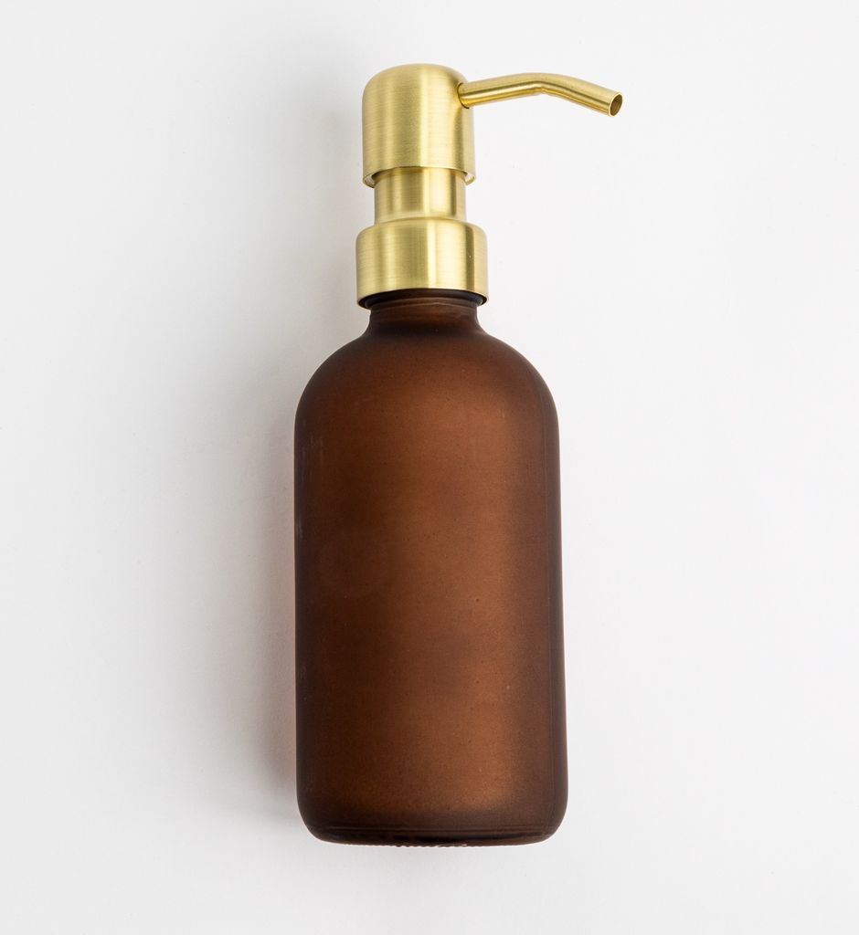 Natural Goods Berlin KLEAN Seifenspender mit Etiketten, hochwertiger & nachfüllbarer Seifenspender für Küche & Bad, matt Braun, Edelstahl Pumpko...
