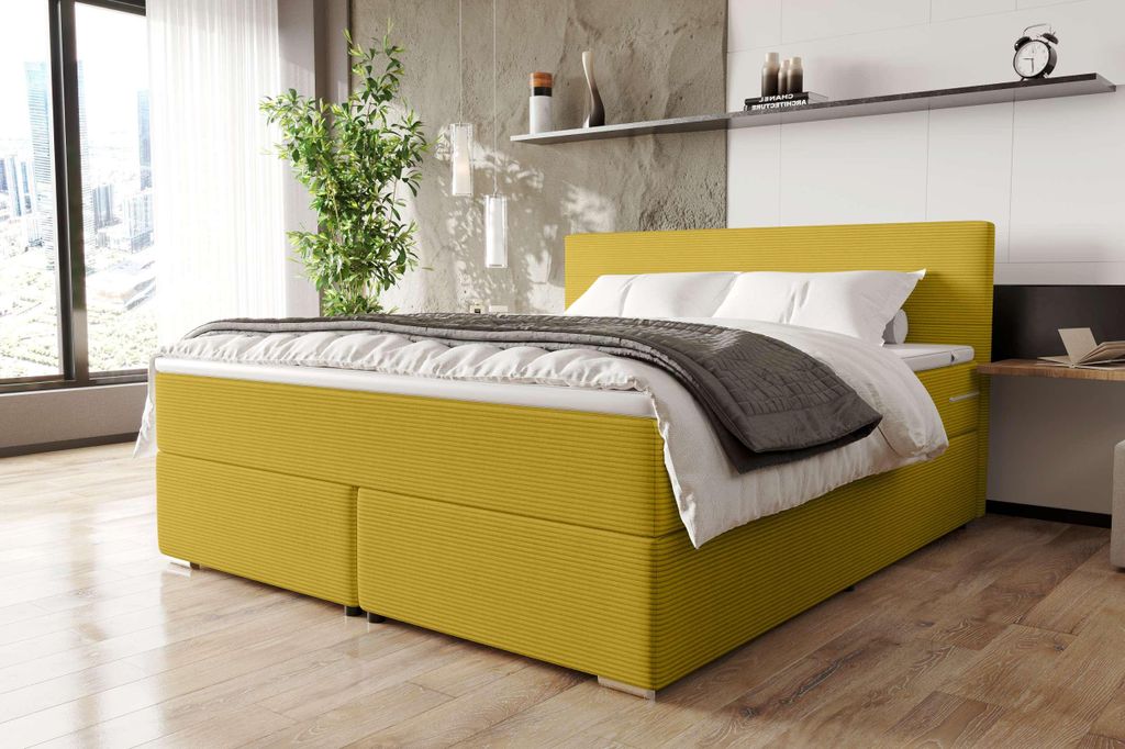 99rooms Phönix Boxspringbett 140x200 cm Cordstoff POSO Gelb