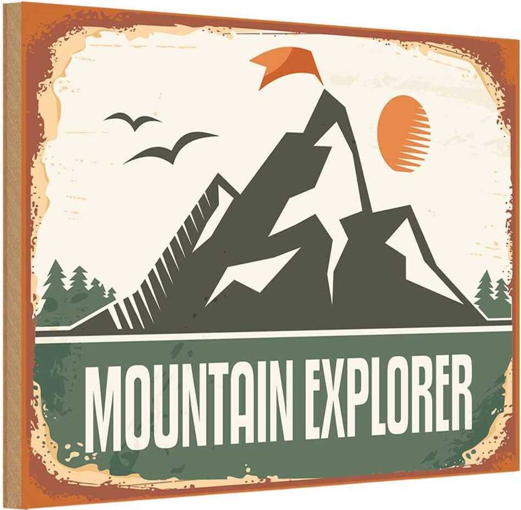 vianmo Holzschild 12x18 cm Mountain Explorer Dekoration