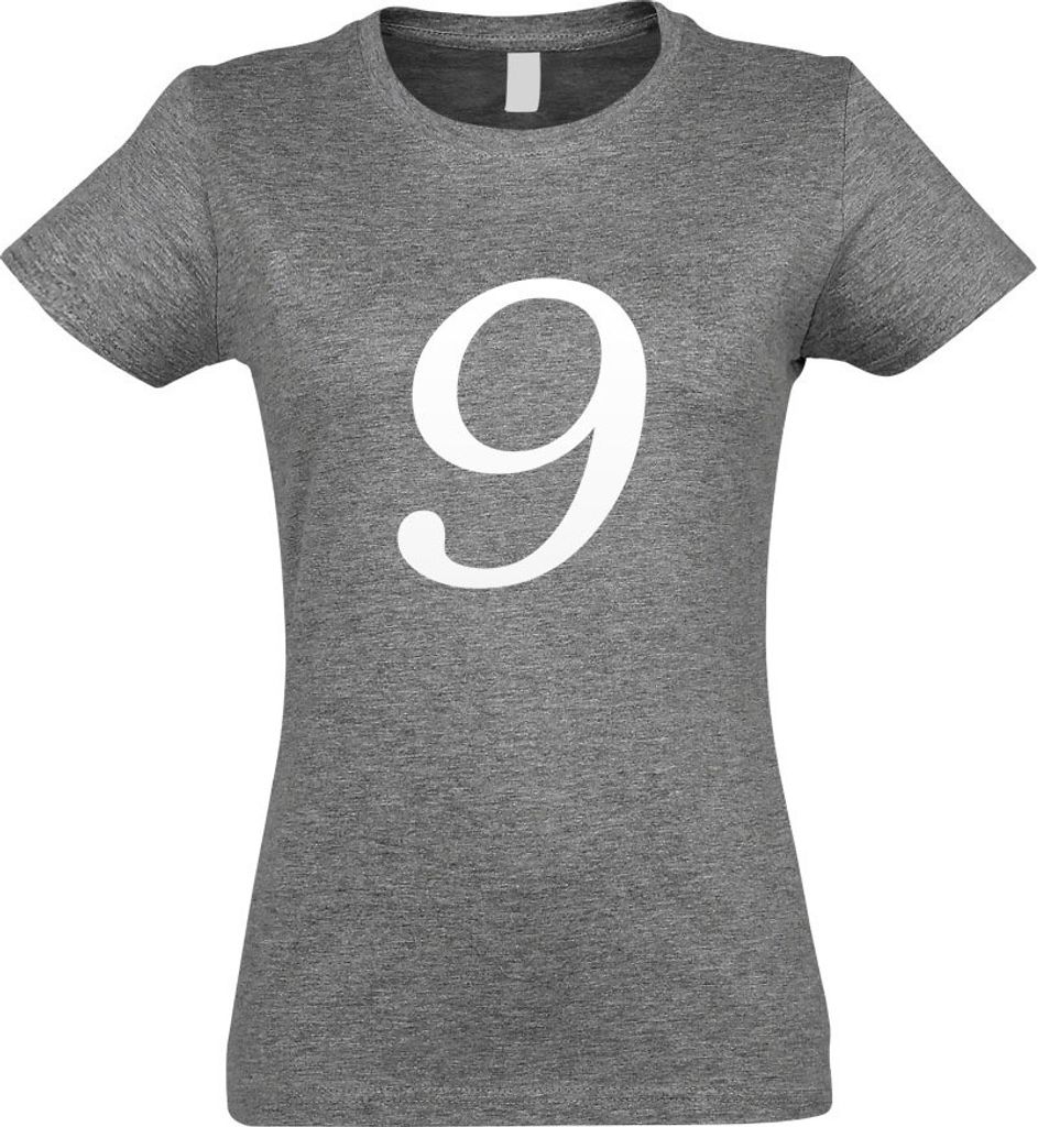 Kiwistar - T-Shirt tailliert - Damen - Graumeliert - Zahl 9 - Zahlen Nummern - mit Motiv Bedruckt - Funshirt Design - Sport - Freizeit - Damen - XXL