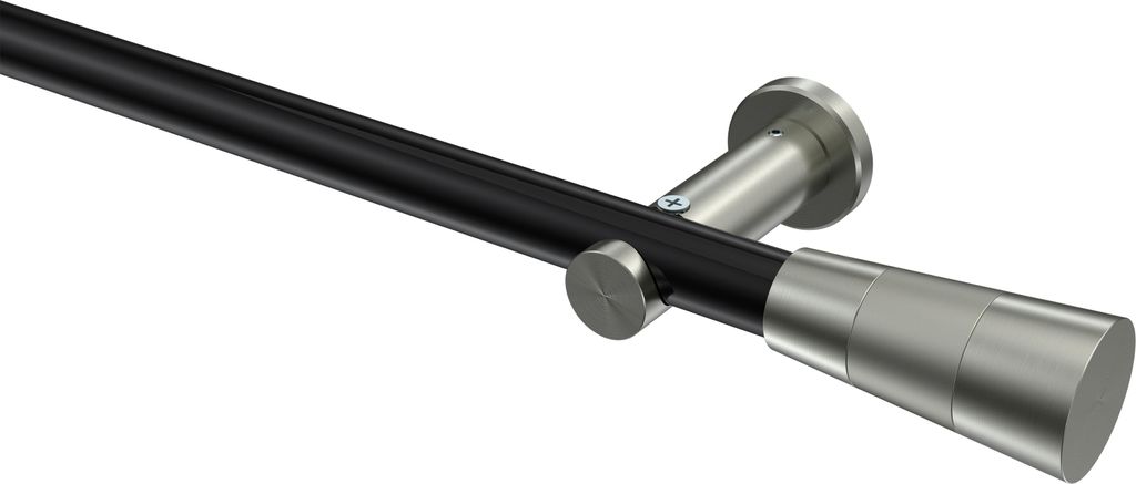 Interdeco Gardinenstange / Vorhangstange Schwarz / Edelstahl-Optik, Typ Platon Tanara (Konus Bicolor) ohne Ringe, 20 mm Ø 1-läufig, 100 cm