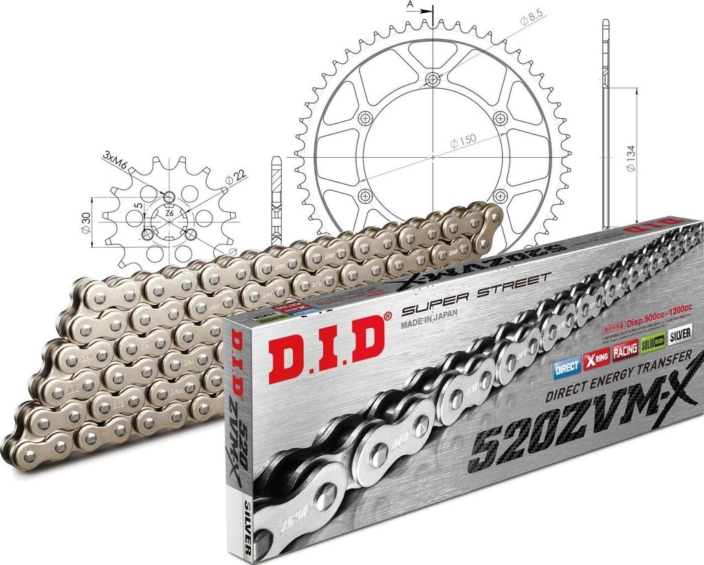 DID Kit Stealth (gold) Kompatibel mit Kawasaki KX125 04-08 13-51-114 DID520ZVM-X(S&S) Niet