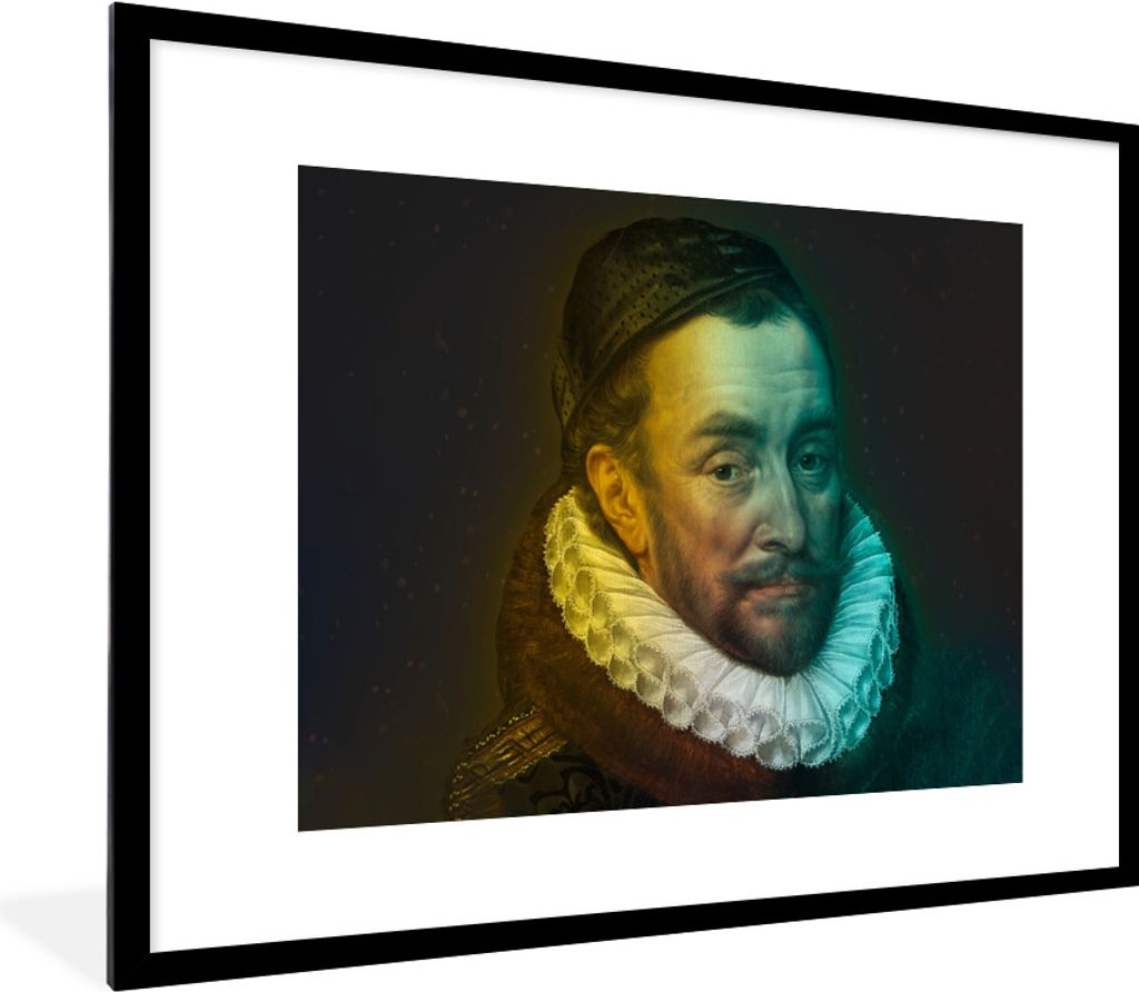 MuchoWow Gerahmtes Poster Wilhelm von Oranien - Adriaen Thomasz - Gelb 80x60 cm - Poster mit Schwarzem Bilderrahmen Wandposter Rahmen Foto Bilder...