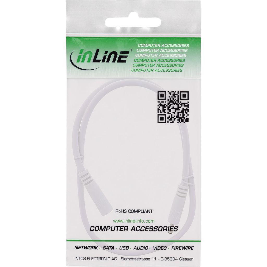 InLine Cavo Prolunga DC Universale 0,5m - Spina 5,5 X 2,5 Mm Per Strisce LED, Telecamere, Router, Stampanti - Filo In Rame AWG18, 12-24V, 140W