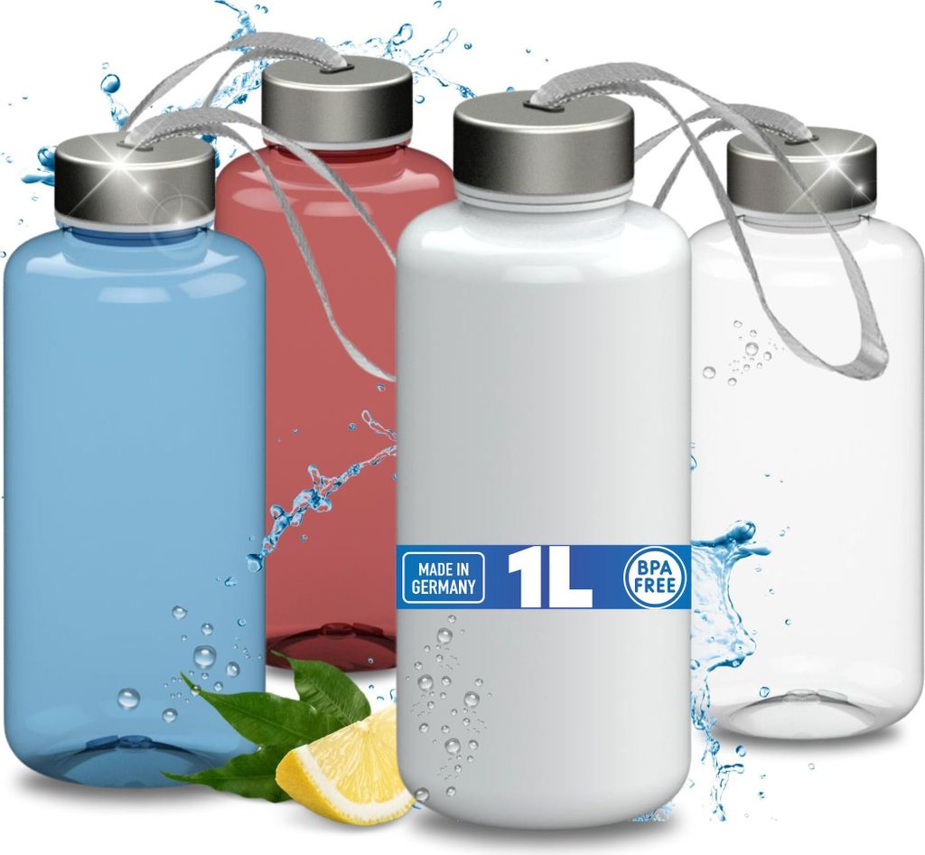 Trinkflasche "Pure" 1,0 l - Auslaufsichere Tritan Wasserflasche mit Edelstahl-Deckel für Kinder und Erwachsene - Weiß