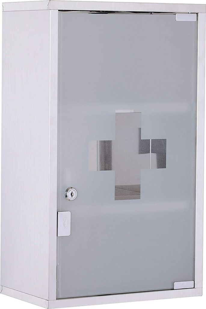 HOMCOM Medizinschrank Arzneischrank mit Schloss Edelstahl Produktbild 