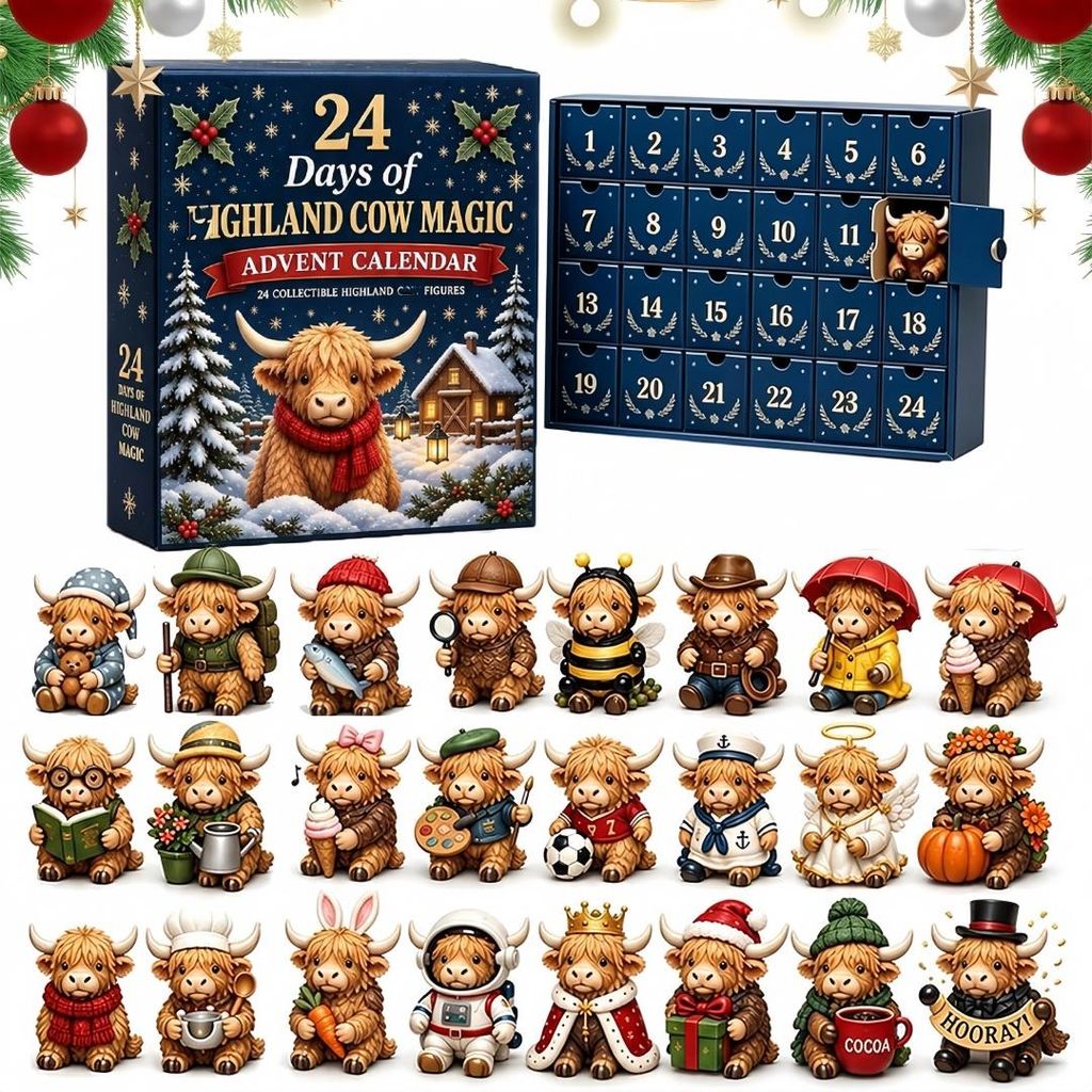 Highland Cow Adventskalender mit 24 Figuren, Produktbild 
