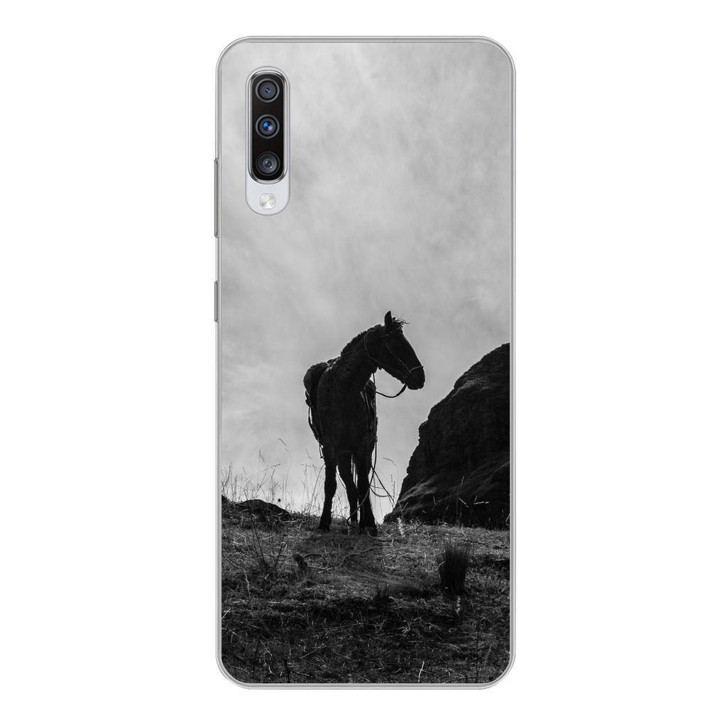 MuchoWow Handyhülle Schutzhülle Hülle für Samsung Galaxy A70 Pferd - Wolken - Wiese Silikon Softcase Handy Hülle - Schutzhaube