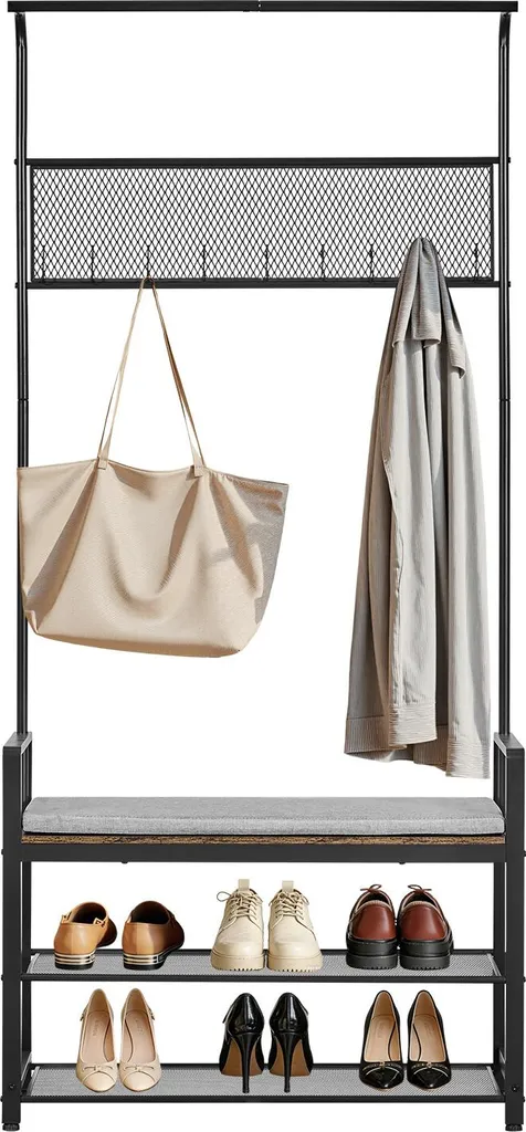 SucceBuy Portemanteau sur Pied 84x34x183 cm avec Étagère à Chaussures Noir