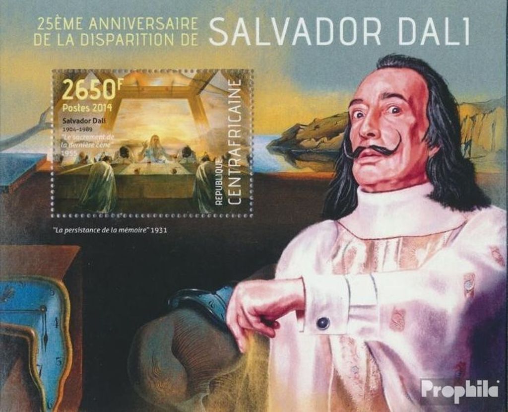 Briefmarken Zentralafrikanische Republik 2014 Mi Block 1122 (kompl. Ausgabe) postfrisch Salvador Dalí