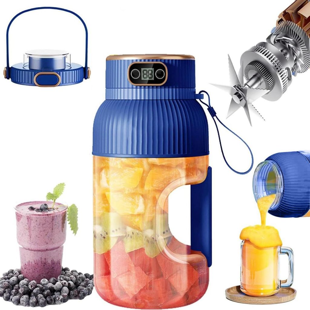 FORSMANO Tragbarer Mixer für Obst und Gemüse, Doppeldeckel Design, Ideal für Smoothies und Getränke, Hochwertiger Mixbehälter, BPA-frei, Blau