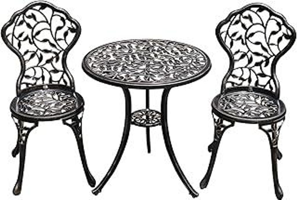 Antike gegossene Aluminium Taverne Set, 3-teiliges Set, Gartenmöbel Set mit Zwei Stühlen und rundem Tisch, dekoratives Design, Bronze Aussehen (B...