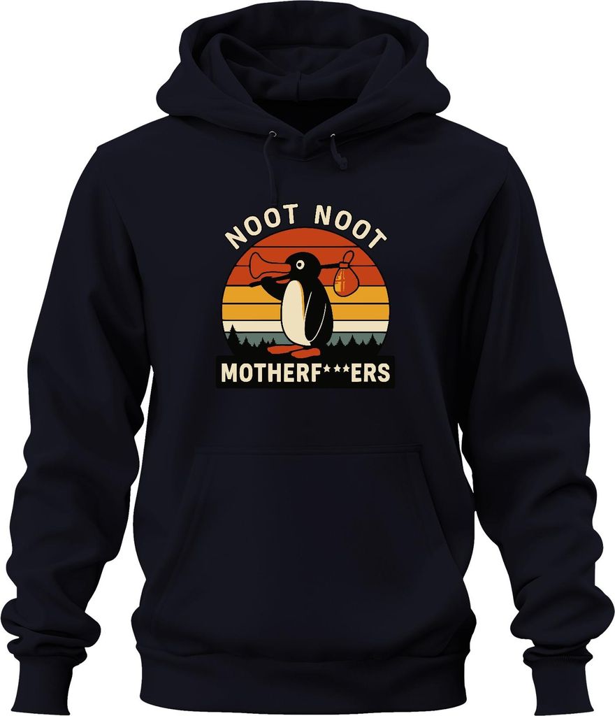 Noot Noot Motherf***ers Retro Pinguin Sonnenuntergang Vintage Uni Hoodie Kapuzenpullover, Navy, M