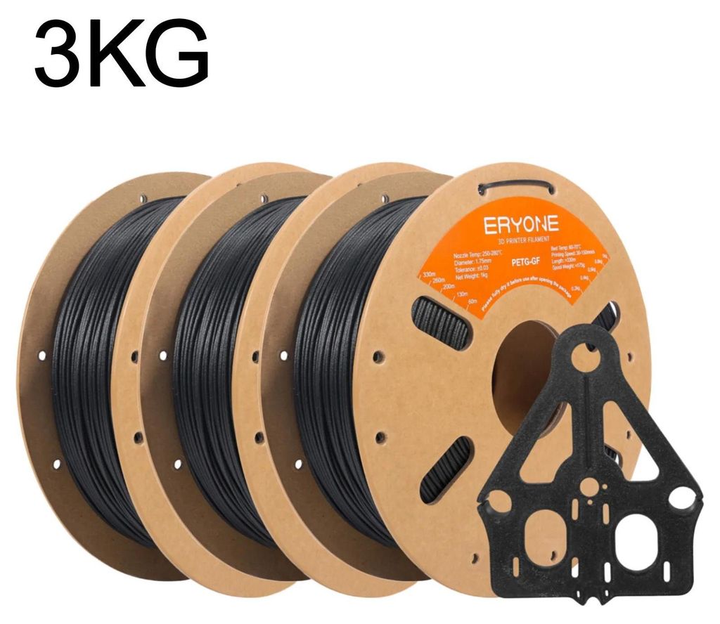 PETG 3D Drucker Filament - Glasfaserverstärkt 1,75 mm - Hohe Zugfestigkeit - Für stabile Drucke - 3 kg Spule - Schwarz