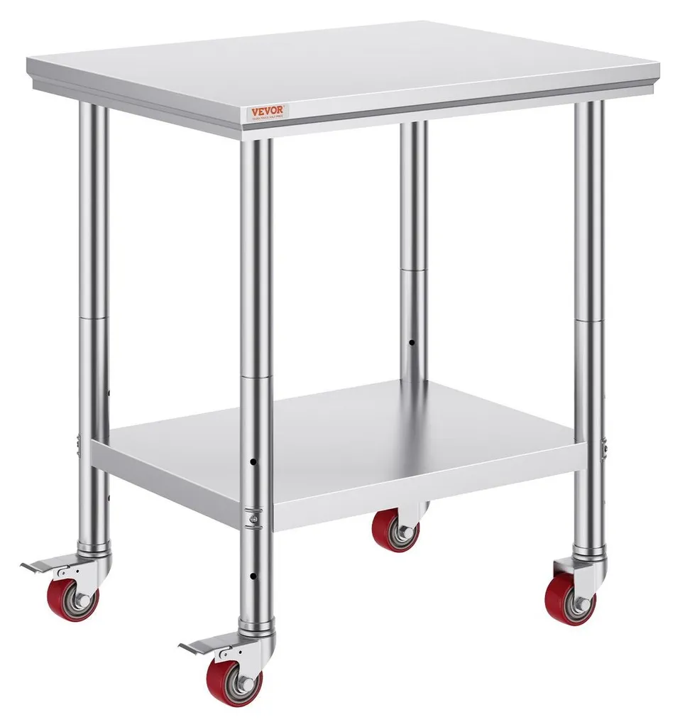 Table de préparation culinaire inox mobile pour cuisine et restaurant